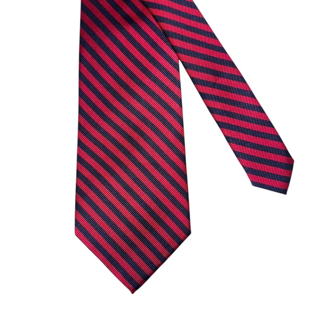 Umberto Bossi Mens Tie Repp Silk Red & Blue Striped Hand Made 59x3.5” Italy
